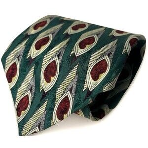 Talbott Studio Mark Shale Silk Tie Peacock Feather Green Burgundy USA Wide